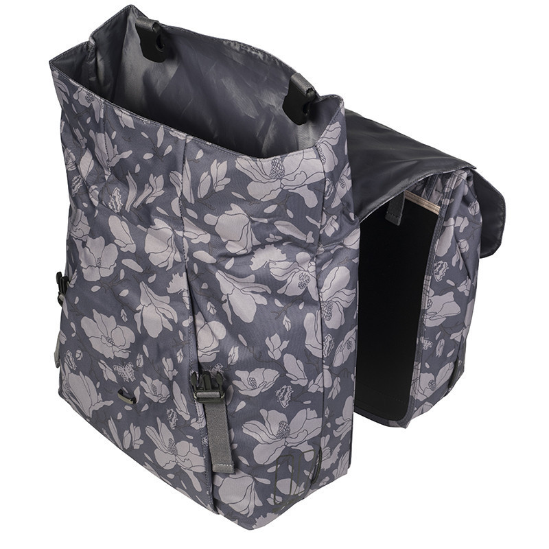 Paire de sacoches vélo ville Basil Magnolia Double 2 x 17,5 L Gris ouverture