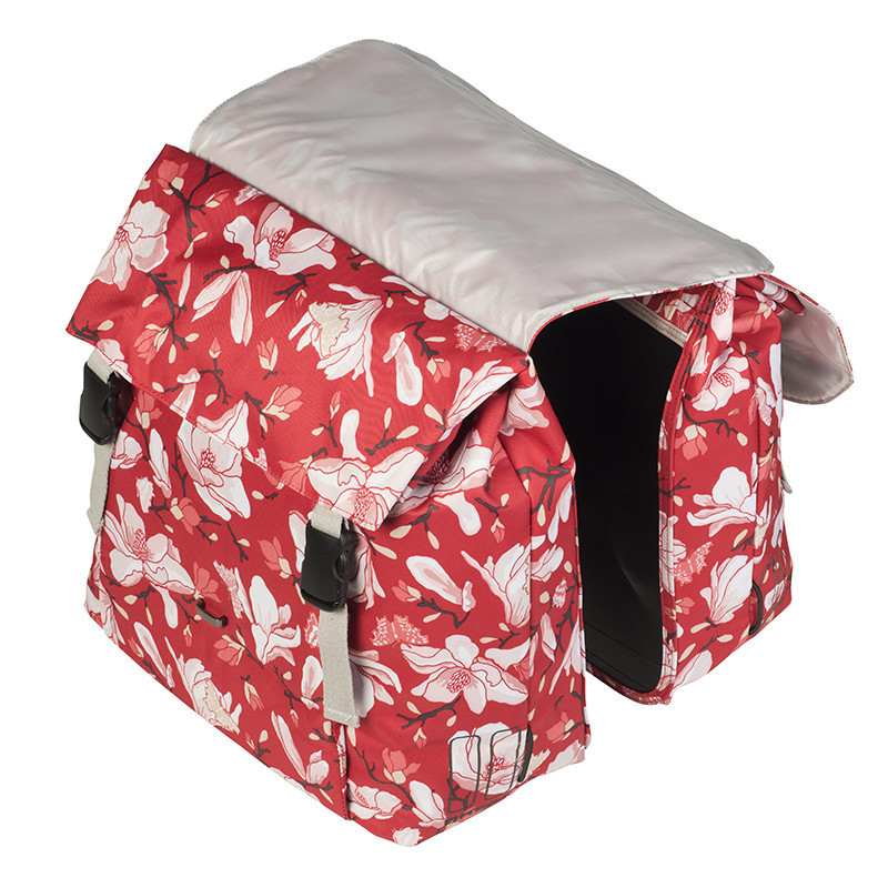 Paire de sacoches vélo ville Basil Magnolia Double 2 x 17,5 L Rouge rabat
