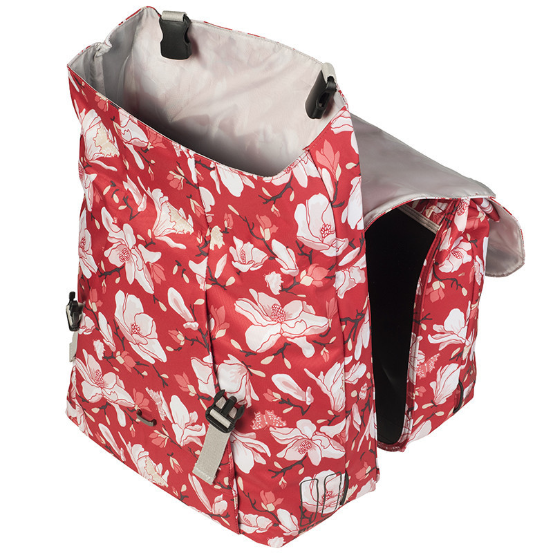 Paire de sacoches vélo ville Basil Magnolia Double 2 x 17,5 L Rouge ouverture