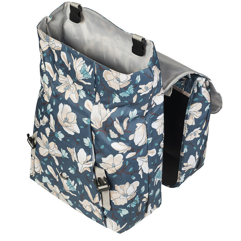 Paire de sacoches vélo ville Basil Magnolia Double 2 x 17,5 L Bleu ouverture