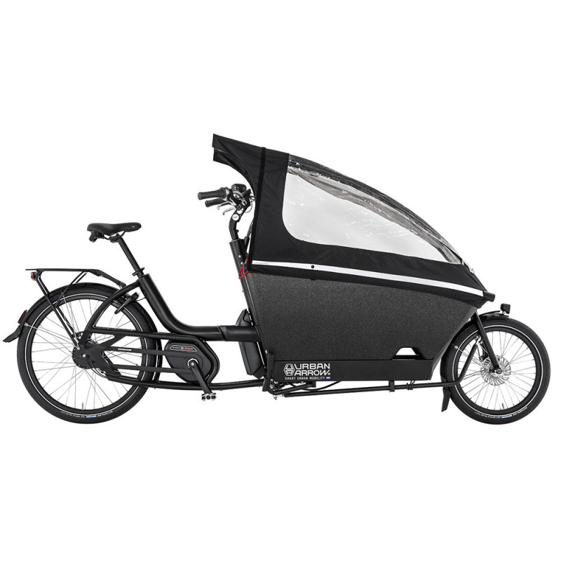 Vélo cargo électrique Urban Arrow Family noir tente de pluie