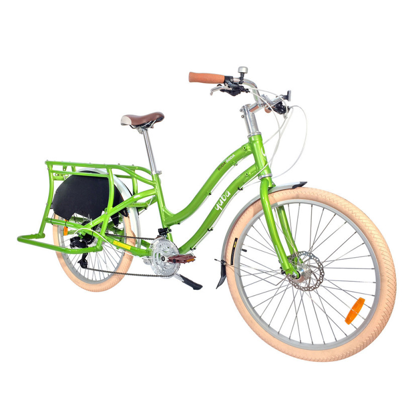 Vélo cargo Yuba Boda Boda vert vue 3/4 avant