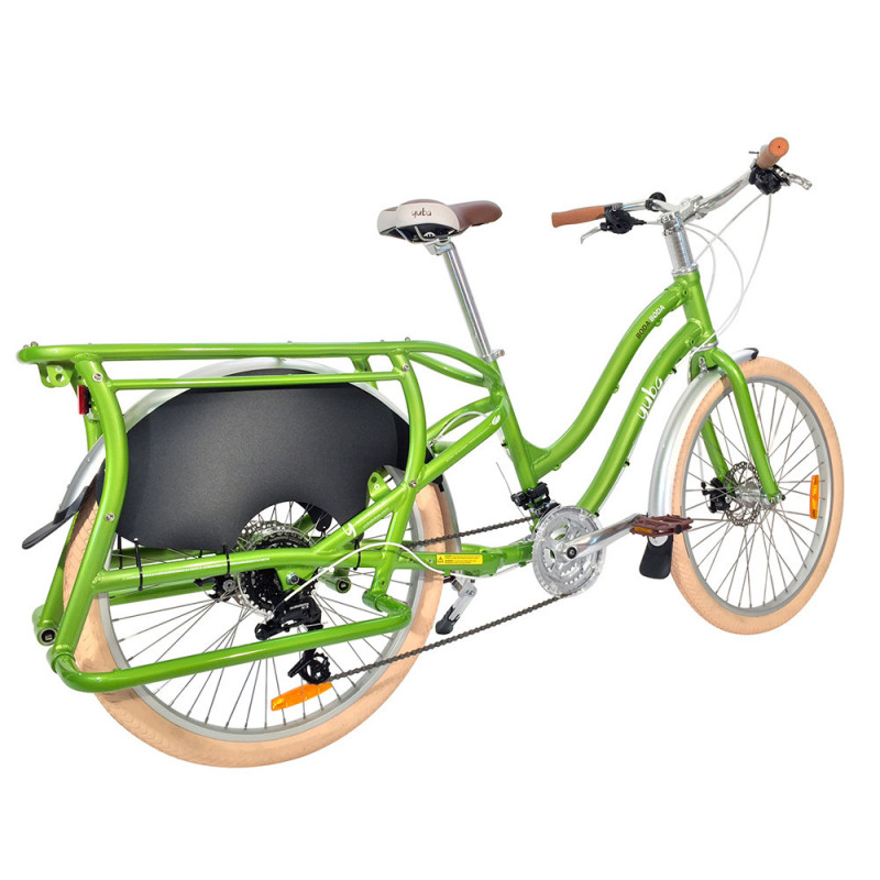 Vélo cargo Yuba Boda Boda vert vue 3/4 arrière