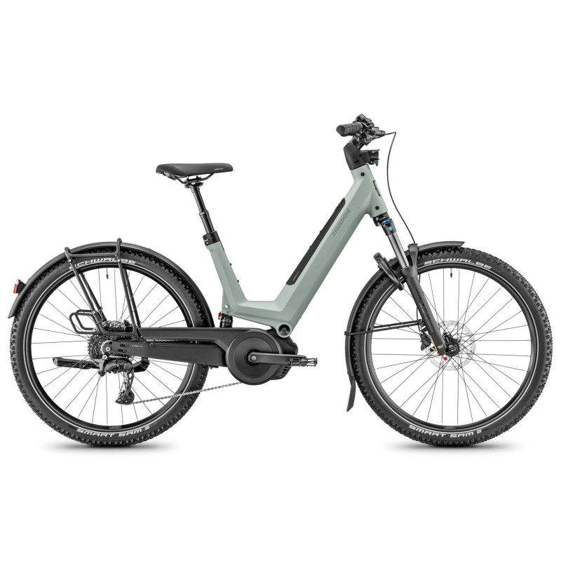 Vélo randonnée électrique Moustache Samedi 27 Xroad FS 4 vert porte-bagages light