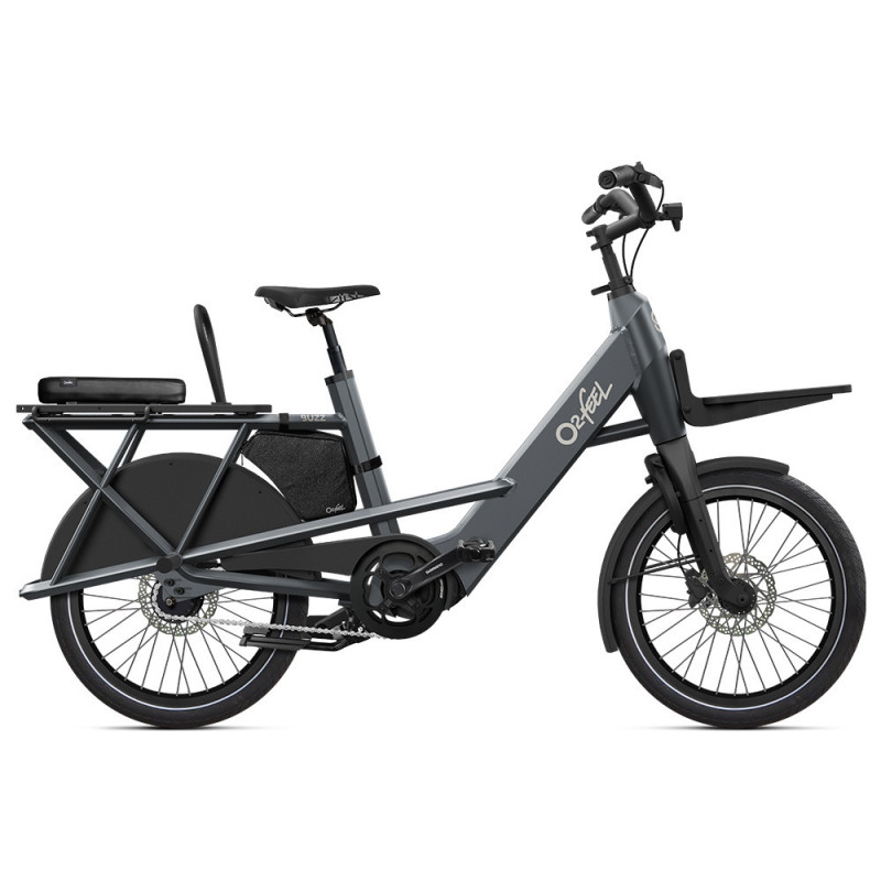 Vélo cargo électrique O2feel Buzz 7 Concrete grey pack passenger