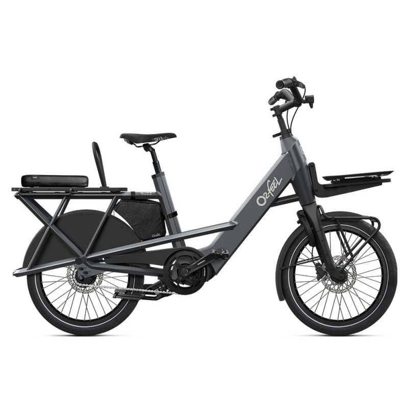 Vélo cargo électrique O2feel Buzz 7 Concrete grey pack nomad