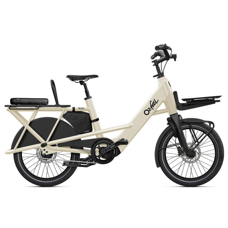 Vélo cargo électrique O2feel Buzz 7 White Meringue pack nomad