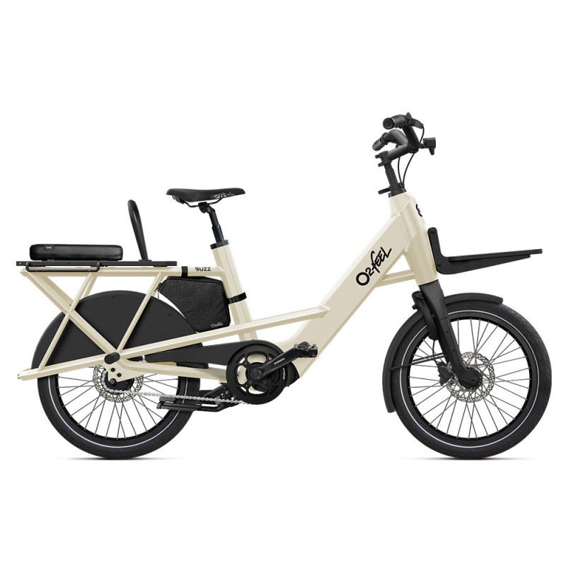 Vélo cargo électrique O2feel Buzz 7 White Meringue pack passenger