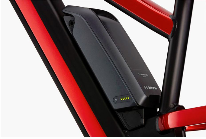 Batterie de vélo électrique Bosch sur vélo électrique rouge