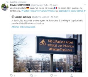 Tweet montrant une photo incitant les cyclistes à rouler en Allemagne durant le confinement