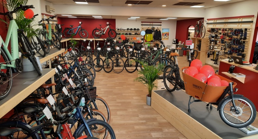Des VAE, vélos de gravel et un cargo dans le showroom du nouveau magasin Cyclable Avignon.